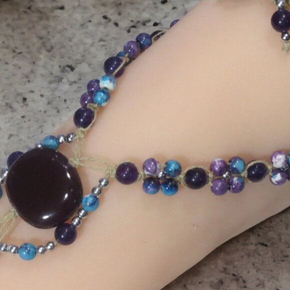 NEW Purple & Blue Gemstone Barefoot Sandals. Beach fashion foot jewelry. - Picture 2 of 5